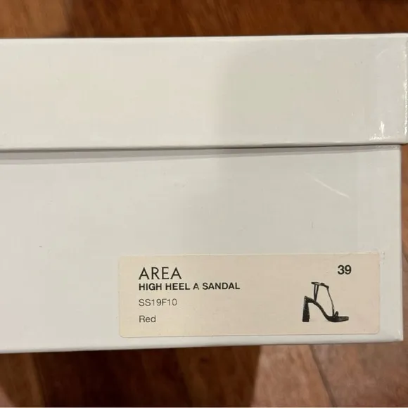 AREA NYC. AUTHENTIC. RED HIGH HEEL &quot;A&quot; SANDALS. RETAIL PRICE $630 USD.