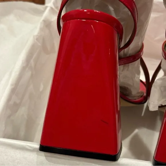 AREA NYC. AUTHENTIC. RED HIGH HEEL &quot;A&quot; SANDALS. RETAIL PRICE $630 USD.