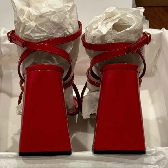 AREA NYC. AUTHENTIC. RED HIGH HEEL &quot;A&quot; SANDALS. RETAIL PRICE $630 USD.