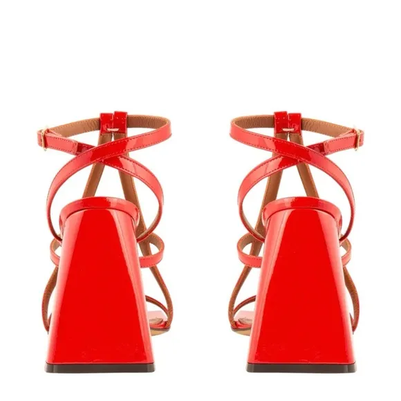 AREA NYC. AUTHENTIC. RED HIGH HEEL &quot;A&quot; SANDALS. RETAIL PRICE $630 USD.