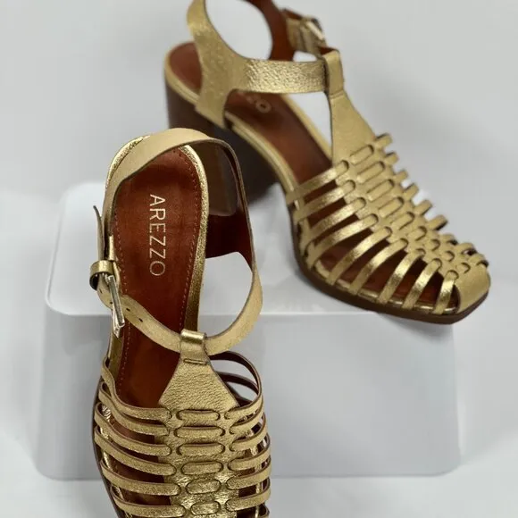 Arezzo Women's High Block Heel Sandals - Gold Bronze Limited Edition, Size 6