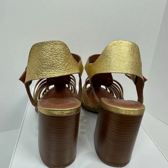 Arezzo Women's High Block Heel Sandals - Gold Bronze Limited Edition, Size 6