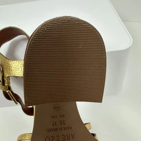 Arezzo Women's High Block Heel Sandals - Gold Bronze Limited Edition, Size 6