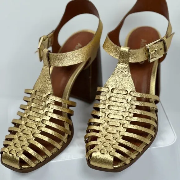 Arezzo Women's High Block Heel Sandals - Gold Bronze Limited Edition, Size 6