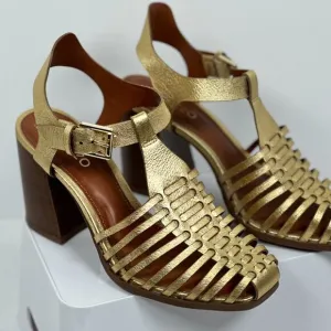 Arezzo Women's High Block Heel Sandals - Gold Bronze Limited Edition, Size 6