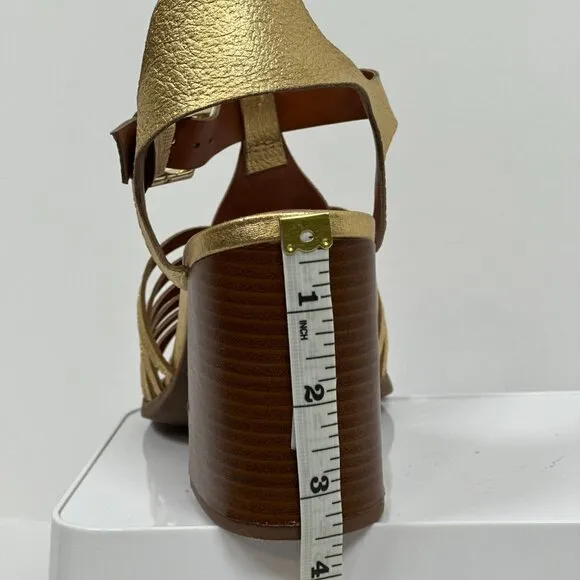 Arezzo Women's High Block Heel Sandals - Gold Bronze Limited Edition, Size 6