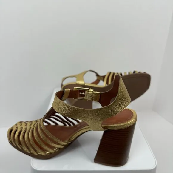 Arezzo Women's High Block Heel Sandals - Gold Bronze Limited Edition, Size 6