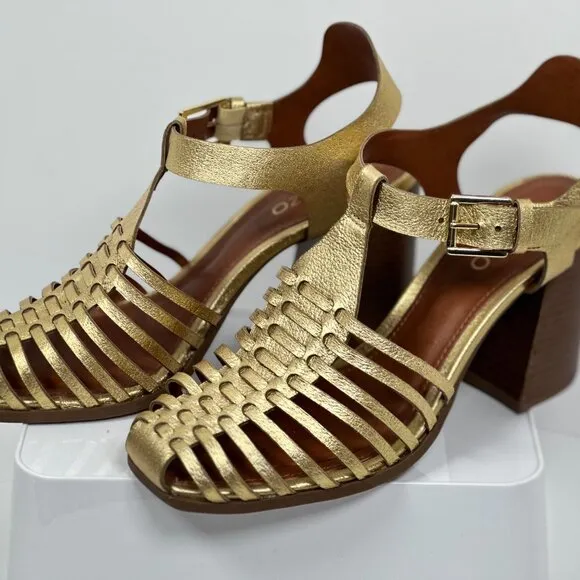 Arezzo Women's High Block Heel Sandals - Gold Bronze Limited Edition, Size 6