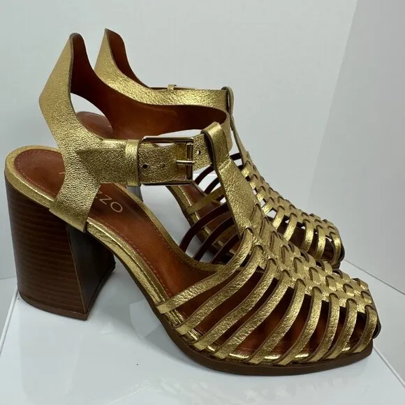 Arezzo Women's High Block Heel Sandals - Gold Bronze Limited Edition, Size 6