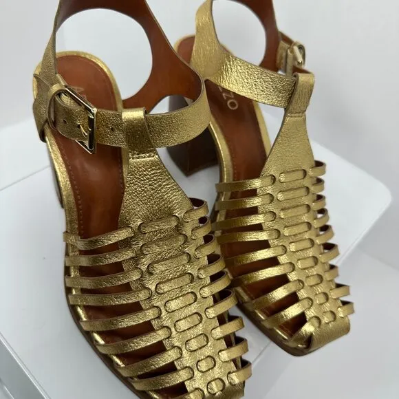 Arezzo Women's High Block Heel Sandals - Gold Bronze Limited Edition, Size 6
