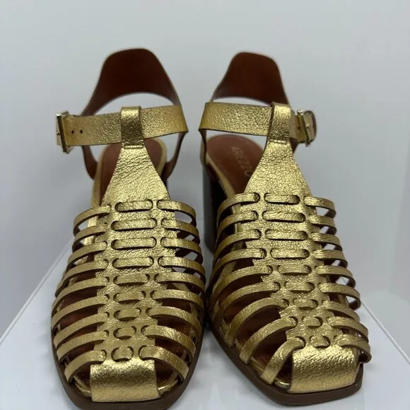 Arezzo Women's High Block Heel Sandals - Gold Bronze Limited Edition, Size 6