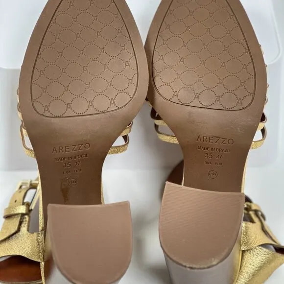 Arezzo Women's High Block Heel Sandals - Gold Bronze Limited Edition, Size 6