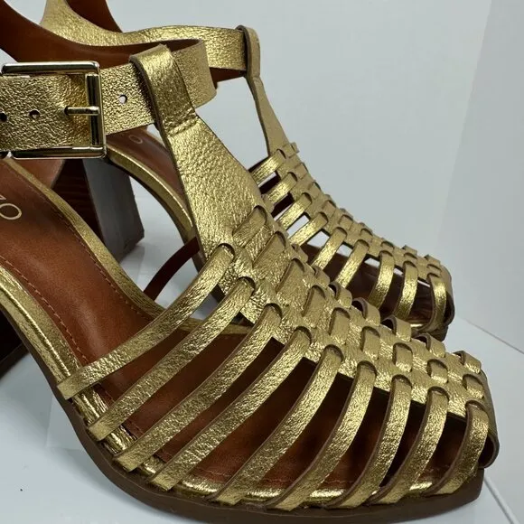 Arezzo Women's High Block Heel Sandals - Gold Bronze Limited Edition, Size 6
