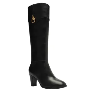 Arezzo Women's Vivian Leather Mid Block Knee High Boots Black Size 5 1/2