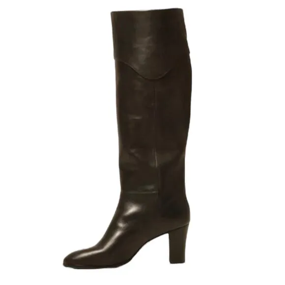 Arezzo Women's Vivian Leather Mid Block Knee High Boots Black Size 5 1/2