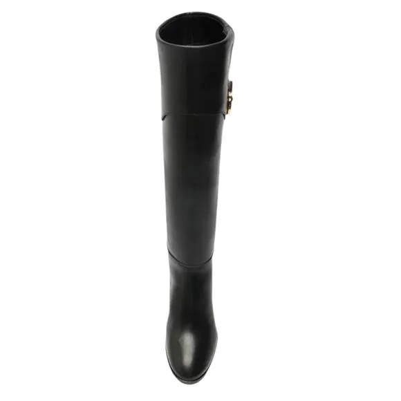 Arezzo Women's Vivian Leather Mid Block Knee High Boots Black Size 5 1/2