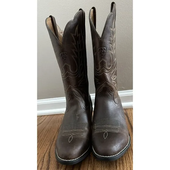 Ariat Women’s 8 Cowboy Boots Brown Western Embroidered Mid Calf Block Heel NWOB