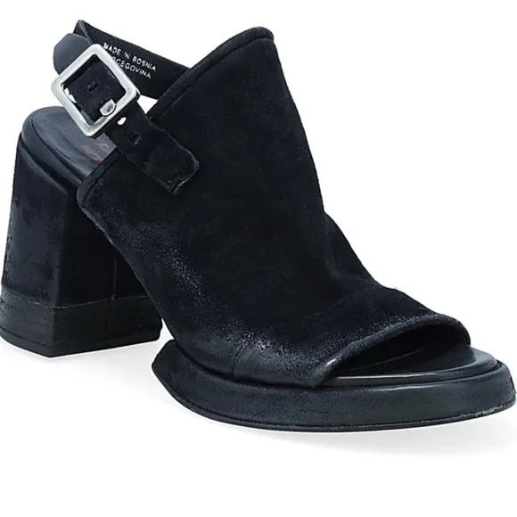 A.S.98 Malvin Size39 Women's Black brushed Suede Block Heel Sandals