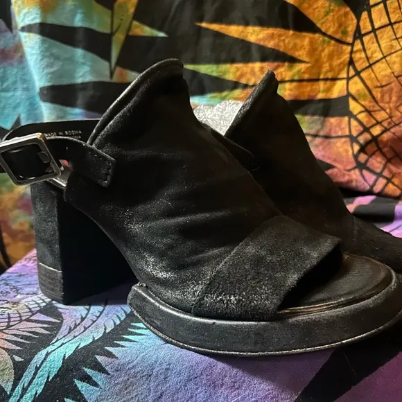 A.S.98 Malvin Size39 Women's Black brushed Suede Block Heel Sandals
