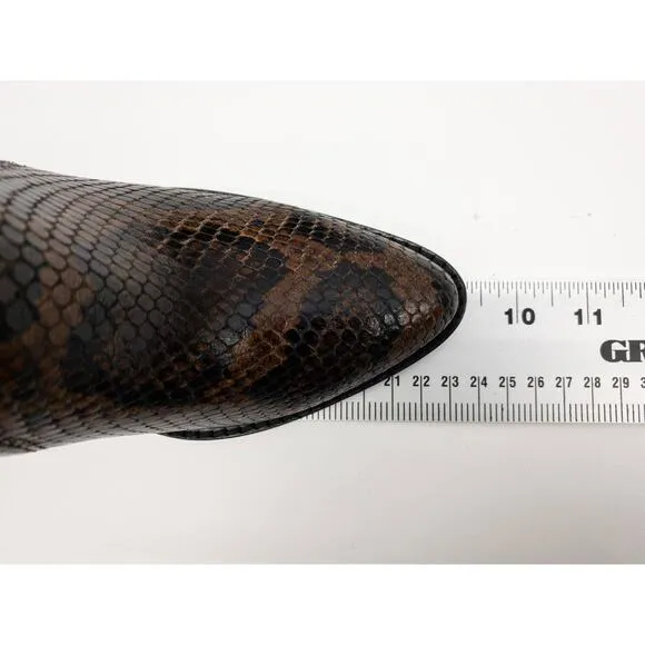 Ash Brown Snake Python Esquire Pointed Toe Leather Block Heel Calf Boots 36 US 5