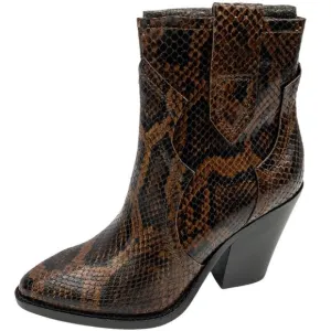 Ash Brown Snake Python Esquire Pointed Toe Leather Block Heel Calf Boots 36 US 5