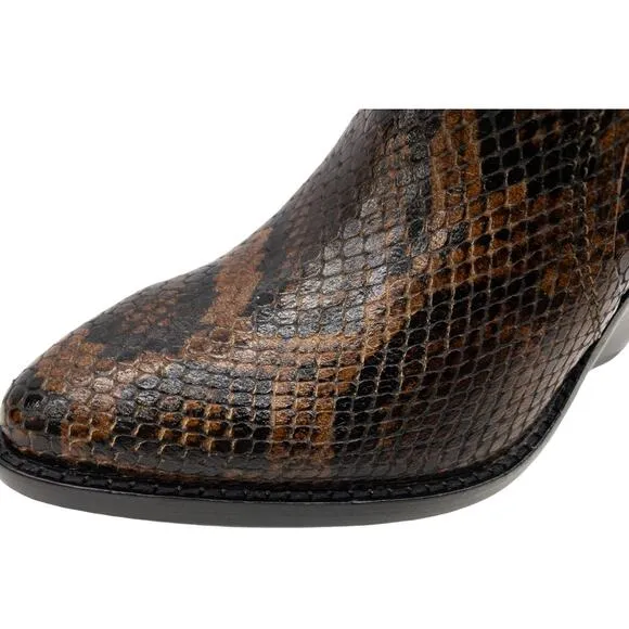Ash Brown Snake Python Esquire Pointed Toe Leather Block Heel Calf Boots 36 US 5
