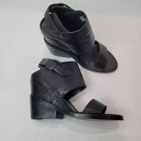 ASH Rider Wedge Black Leather Sandals Size 39