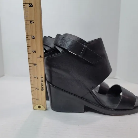 ASH Rider Wedge Black Leather Sandals Size 39