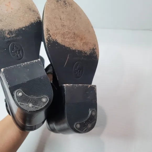 ASH Rider Wedge Black Leather Sandals Size 39