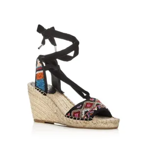 ASH Womens Black 1&quot; Platform Beaded Paola Round Toe Wedge Espadrille Shoes 40