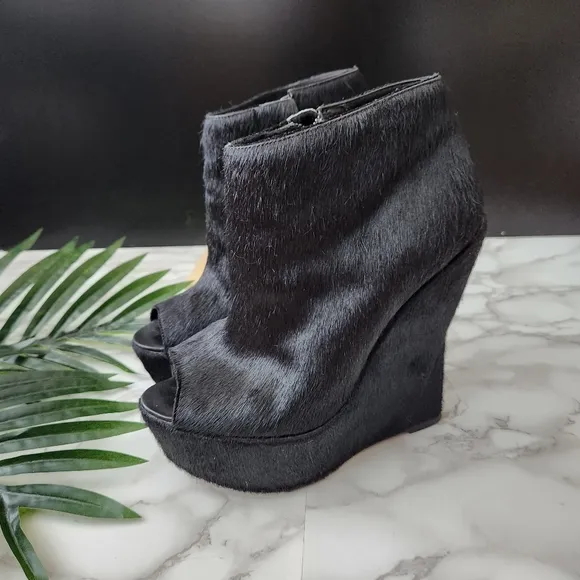 Ashish Topshop Black Pony Hair Wedge Shoes