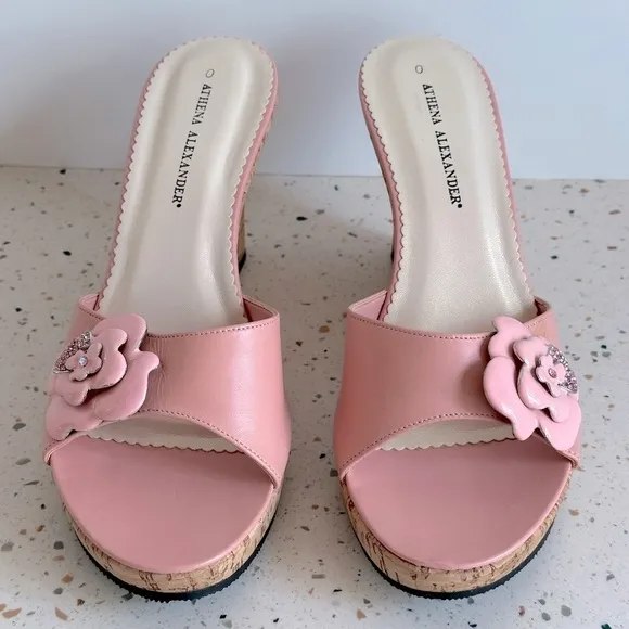 Athena Alexander Pink Flower Wedge‎ Sandals
