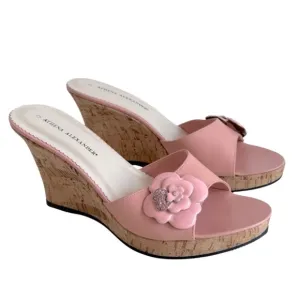 Athena Alexander Pink Flower Wedge‎ Sandals