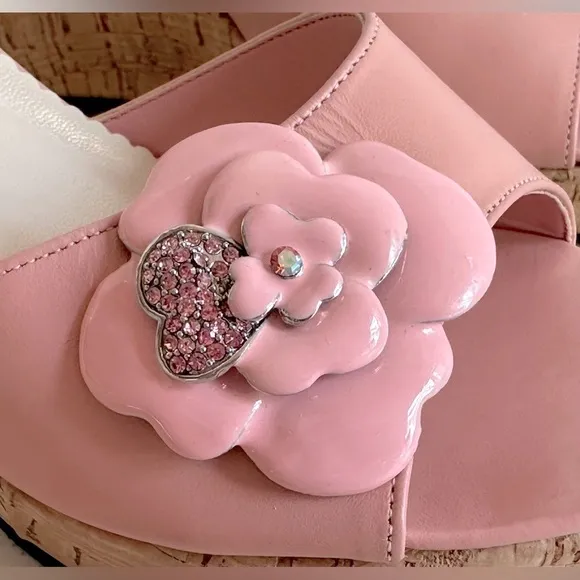 Athena Alexander Pink Flower Wedge‎ Sandals