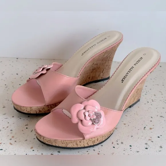Athena Alexander Pink Flower Wedge‎ Sandals
