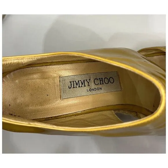 Auth Jimmy Choo Patent Leather Platform Espadrille Wedge Heels Sz US 9.5/EU 40