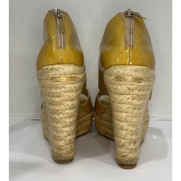 Auth Jimmy Choo Patent Leather Platform Espadrille Wedge Heels Sz US 9.5/EU 40