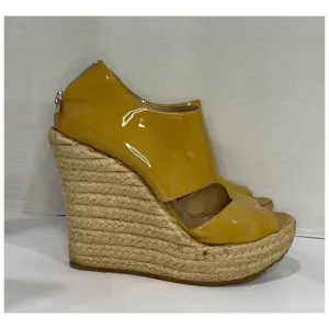 Auth Jimmy Choo Patent Leather Platform Espadrille Wedge Heels Sz US 9.5/EU 40
