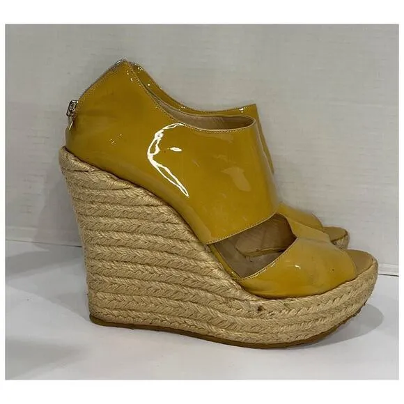 Auth Jimmy Choo Patent Leather Platform Espadrille Wedge Heels Sz US 9.5/EU 40