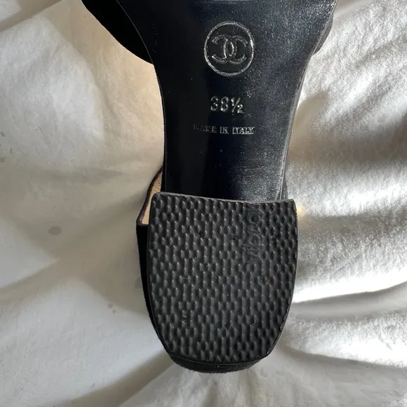 Authentic Chanel suede heels with strap.