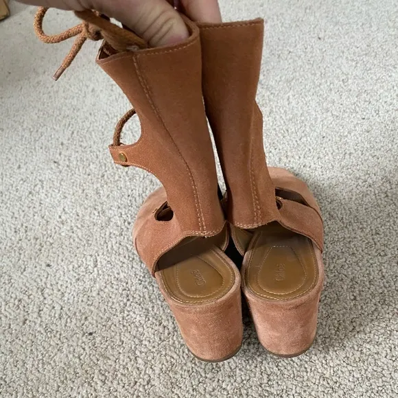 Authentic Chloe Ghillie wedge caged lace up suede sandals