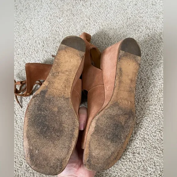 Authentic Chloe Ghillie wedge caged lace up suede sandals