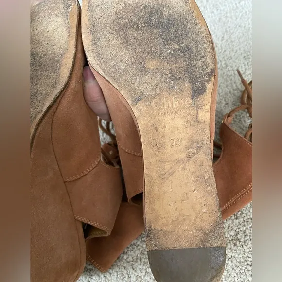 Authentic Chloe Ghillie wedge caged lace up suede sandals