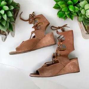 Authentic Chloe Ghillie wedge caged lace up suede sandals