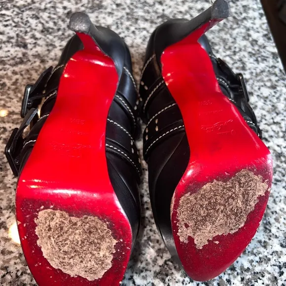 AUTHENTIC Christian Louboutin Black Peep-Toe Heels. Size 38.5