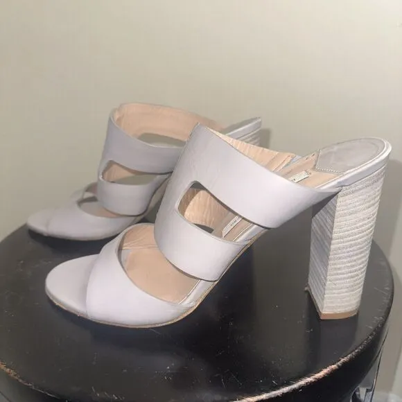 Authentic Diane Von Furstenberg Pumice Leather Wood Heel Mule Size 40/10 EUC