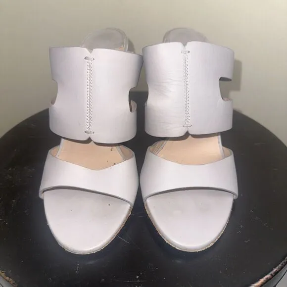 Authentic Diane Von Furstenberg Pumice Leather Wood Heel Mule Size 40/10 EUC