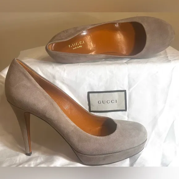 Authentic Gucci Betty Women's Fawn Suede Platform Heels with Gucci Duster Bag