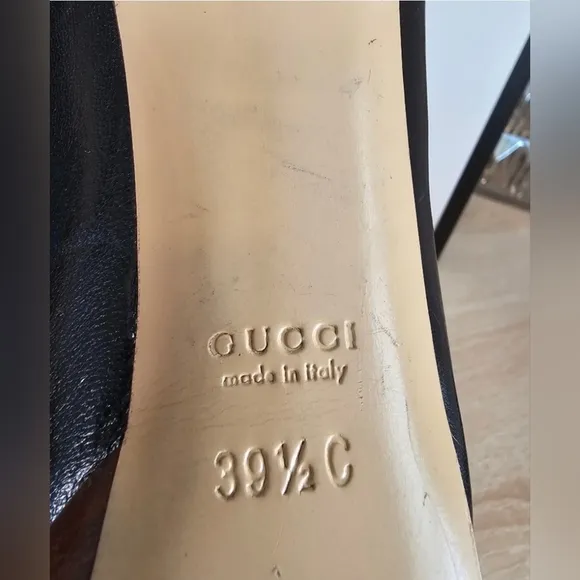 Authentic GUCCI Black Leather Horsebit Open Toe Platform Heels Sz: 39.5 US9.5