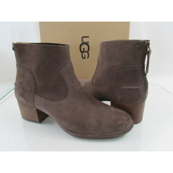 Authentic UGG Bandara Ankle Boot Block Heel Booties Brown Size 10